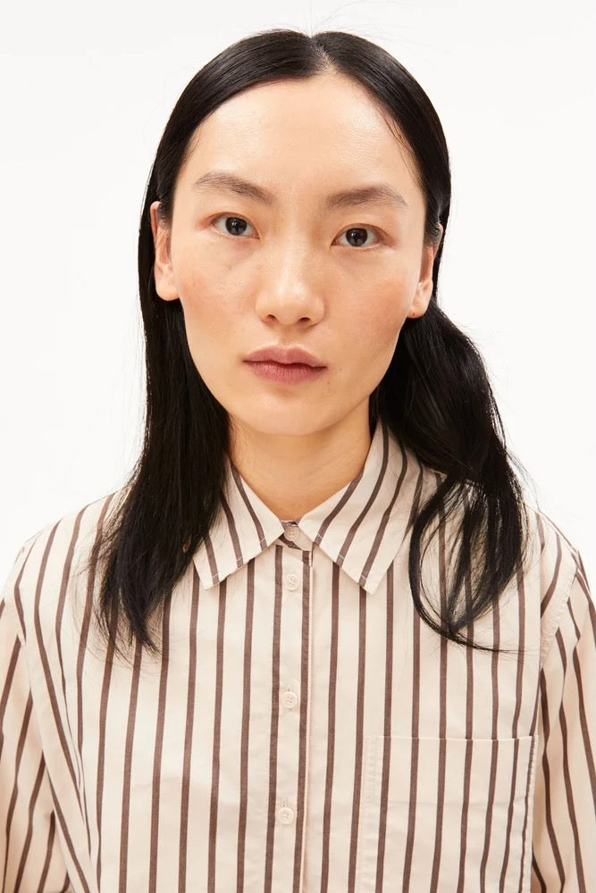 STRIPE Loose Shirt Blouse oatmilk claystone