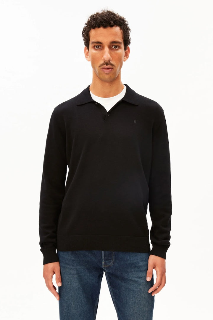 KNIT LS Poloshirt black