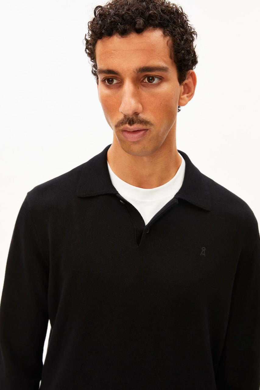 KNIT LS Poloshirt black