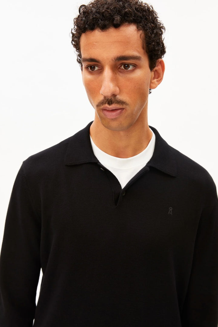 KNIT LS Poloshirt black