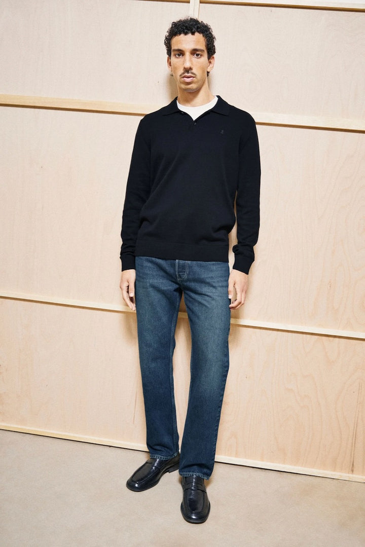KNIT LS Poloshirt black