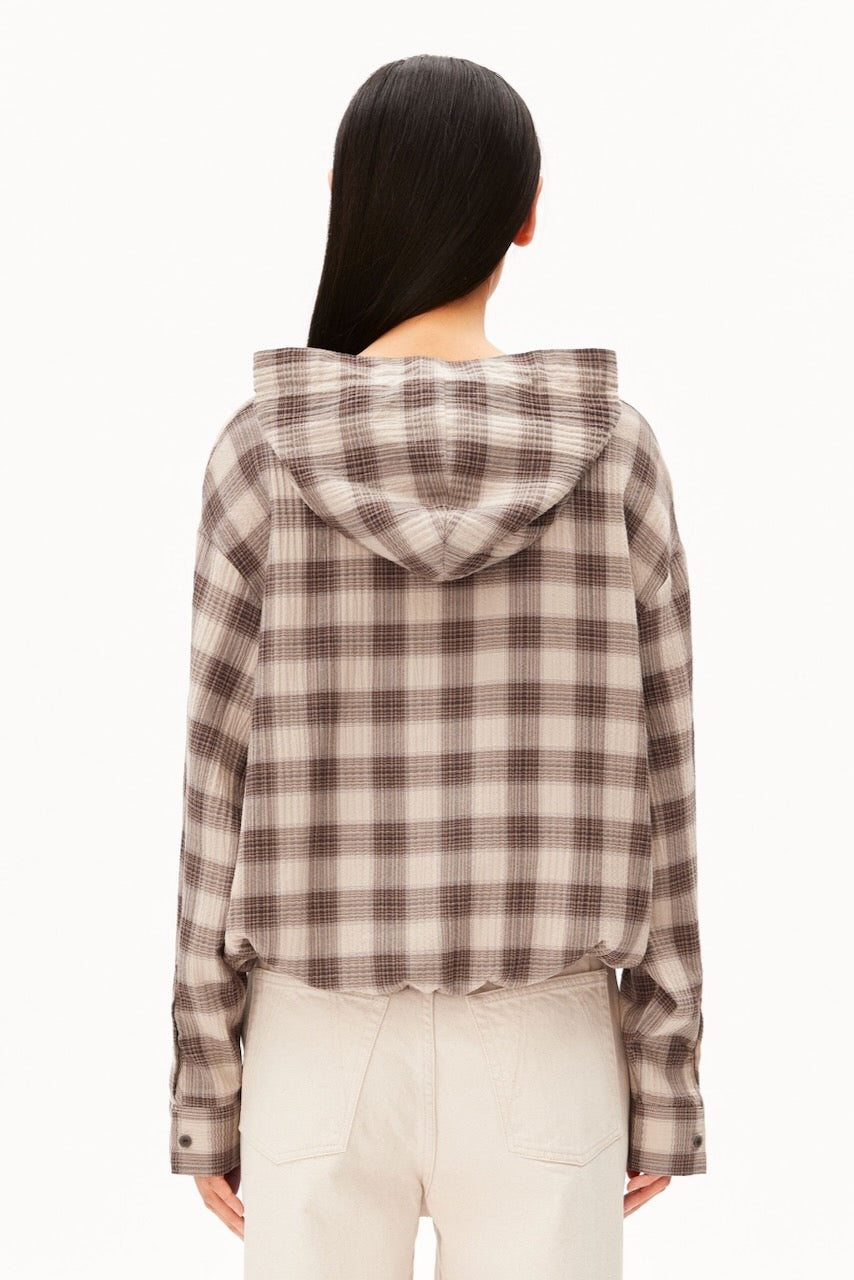 CHECK Hooded Blouse sandstone claystone