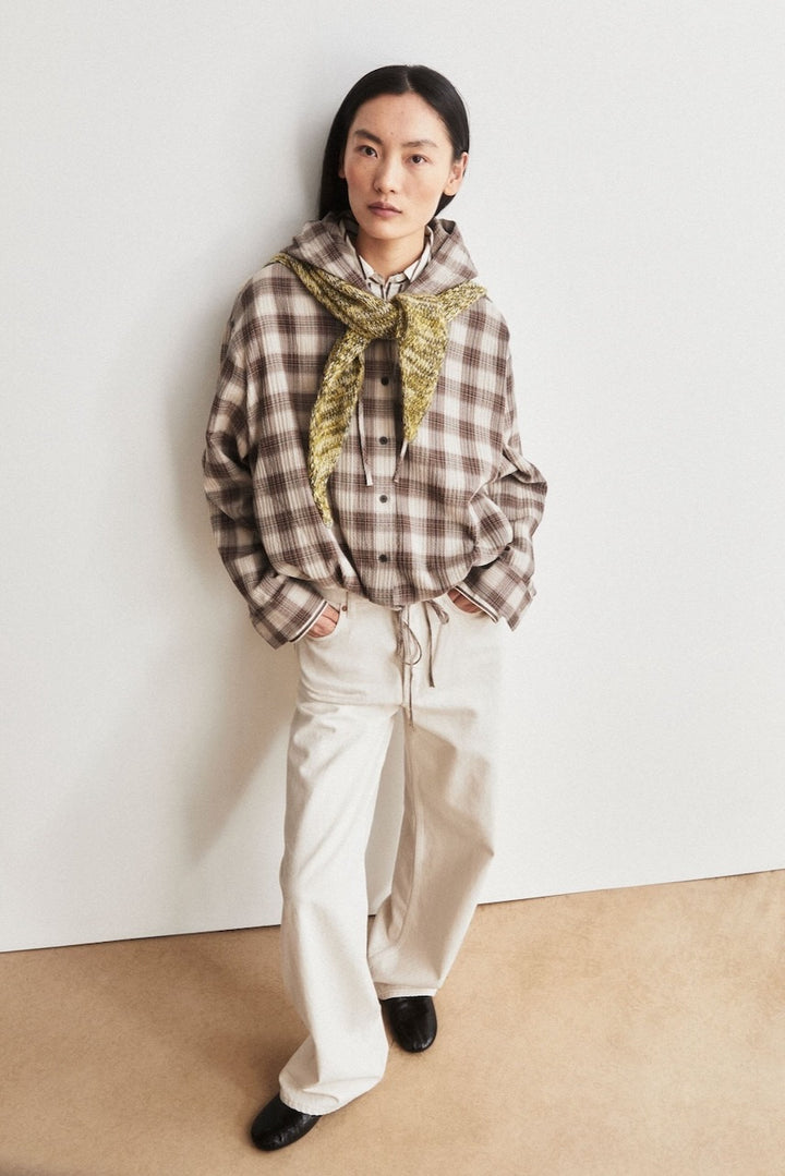 CHECK Hooded Blouse sandstone claystone