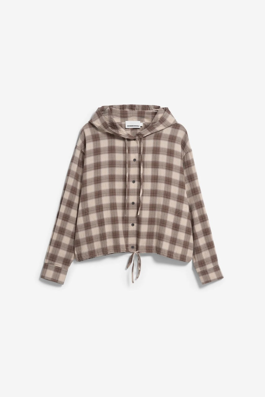 CHECK Hooded Blouse sandstone claystone