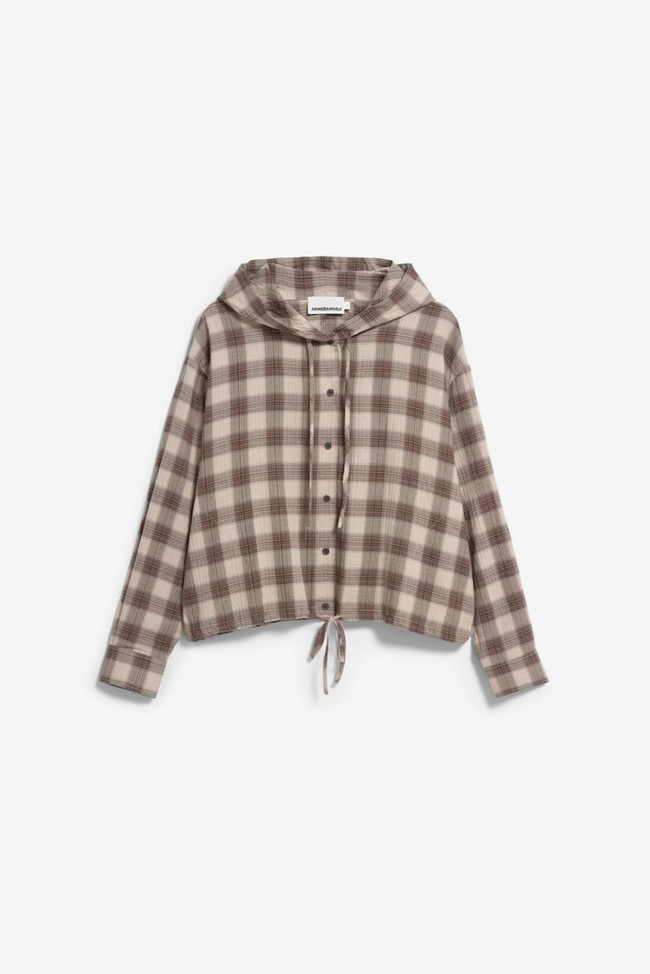 CHECK Hooded Blouse sandstone claystone