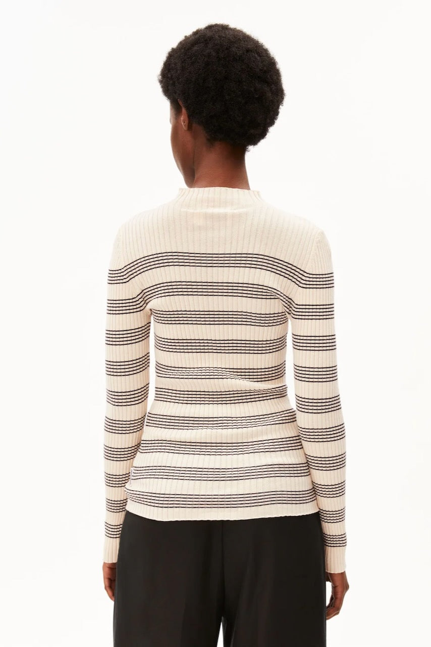 ALAANIA Striped Knit Sweater oatmilk black