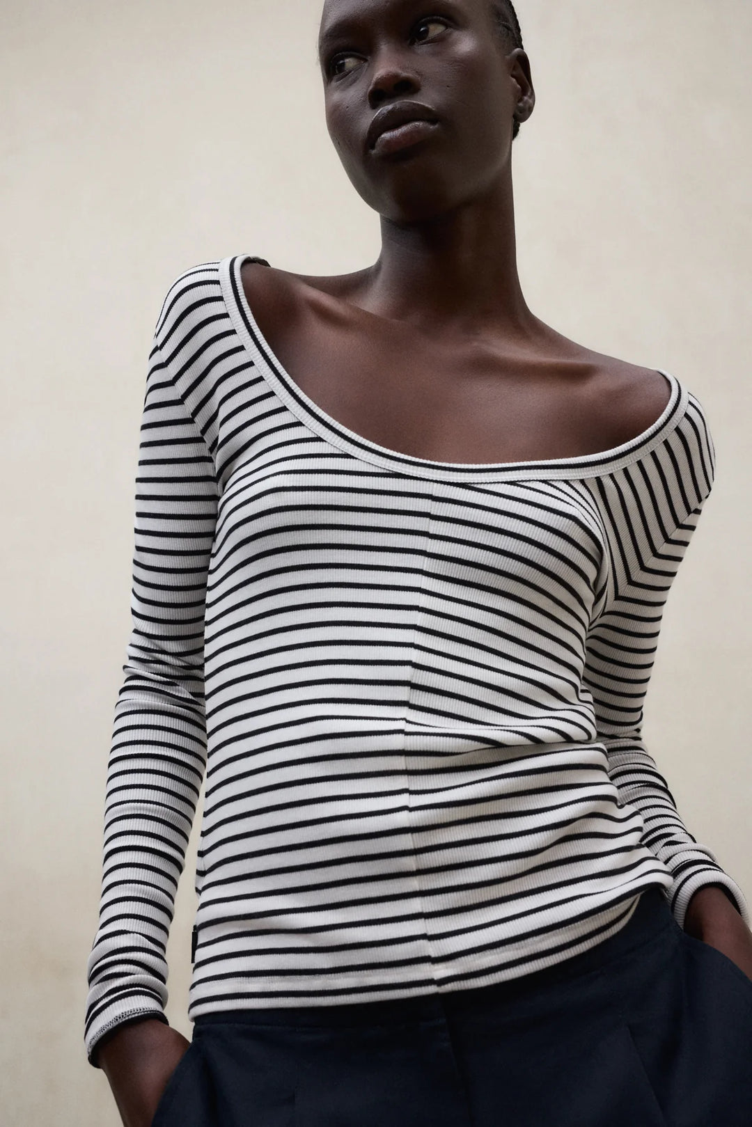 FARO LS T-Shirt white black stripe