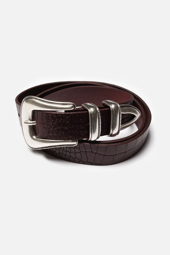 Faux Croco Silver Belt burgundy