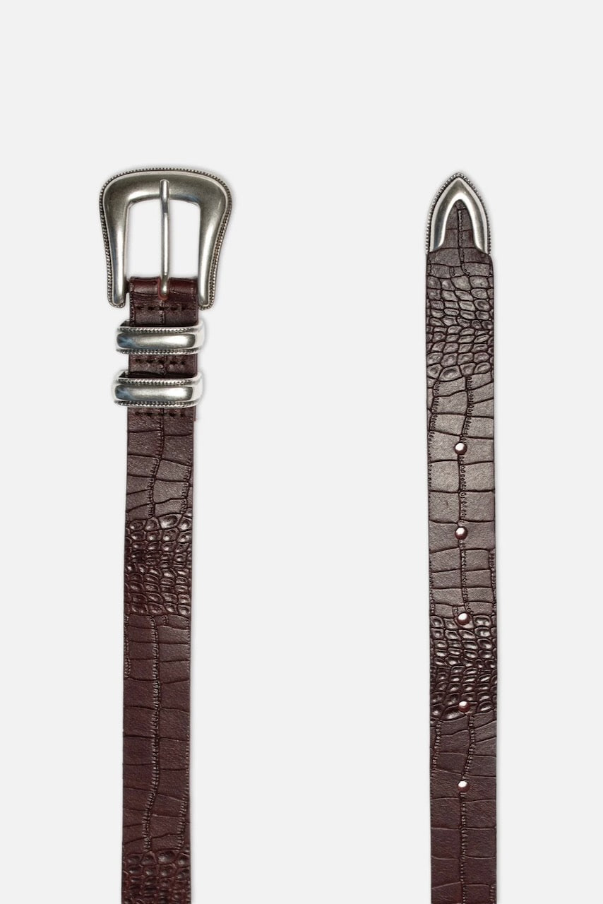 Faux Croco Silver Belt burgundy
