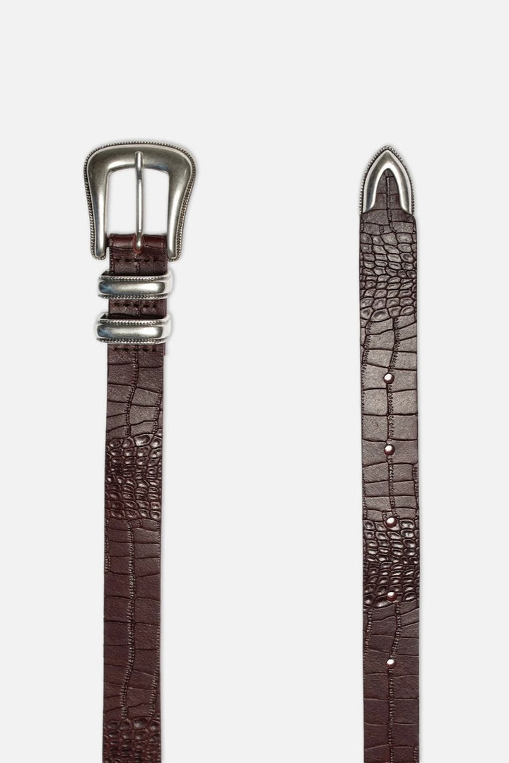 Faux Croco Silver Belt burgundy