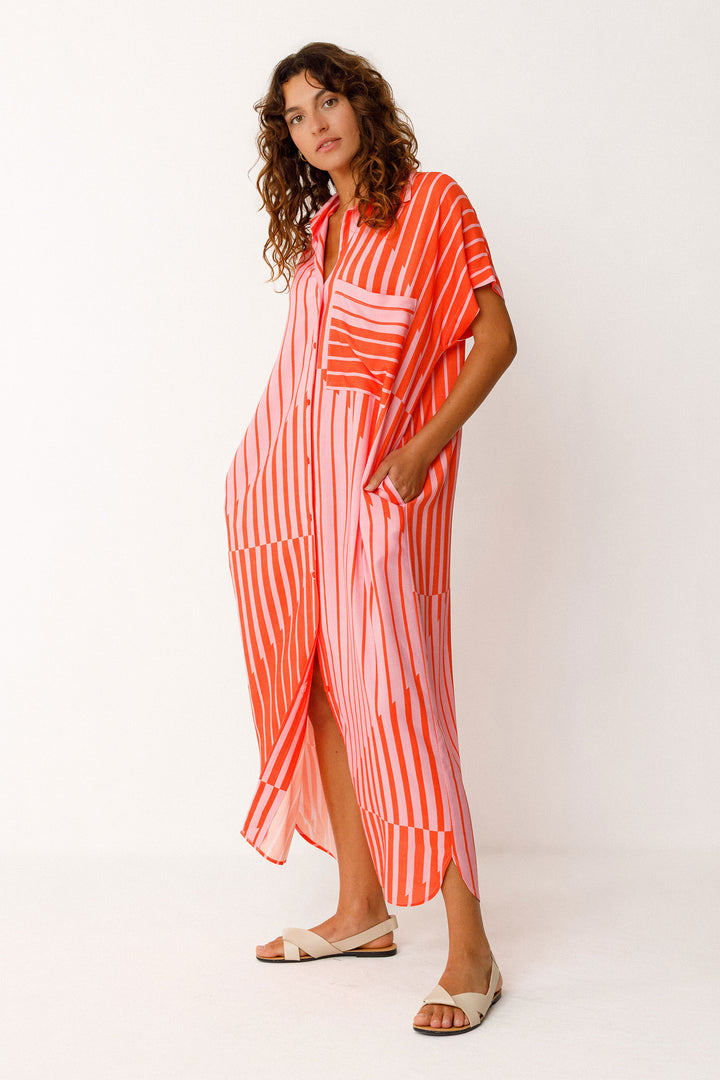 DELIA Dress stripes pink