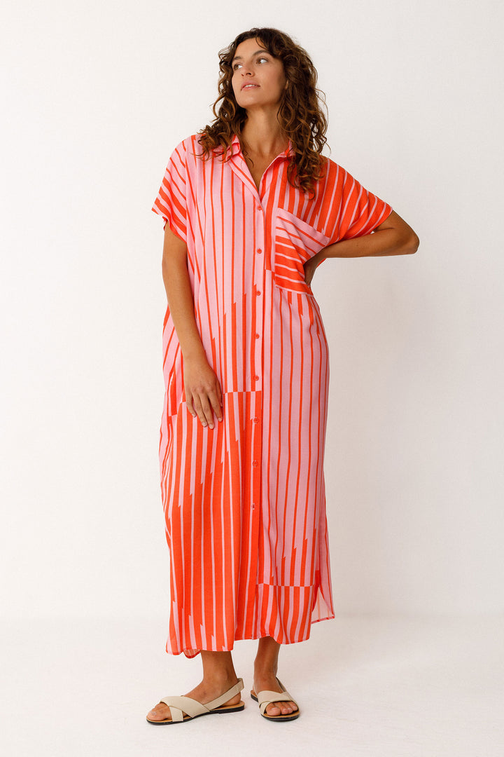 DELIA Dress stripes pink